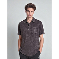 Young Men Pure Cotton Vintage Acid Wash Street Wear Short Sleeve Polo Shirt