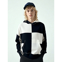 Mens Color Block Fancy Fabric Heavy Luxury Drop Shoulder Long Sleeve Hoodie