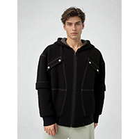 Mens Hiphop Over Size Crepe Fabric Zip Hooded Jacket Coat