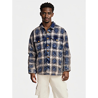 Mens 100% Recycle Cotton With Real Checker Block Double Face With Lining Denim Jacket