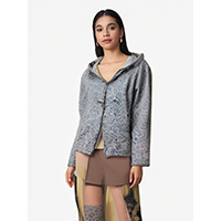 Womens Pure Cotton 3D Fur Denim With Stone Pattern Zip Jacket