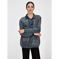 Womens Denim Washed Kintted Sweater With Japanese Classic Pattern