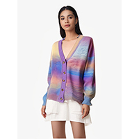 Ladies Oversize Fancy Space Dye Rainbow Color Yarn Kintted Sweater Cardigan With Plus Size