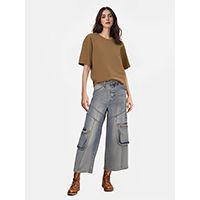 Ladies High Rise Wide Leg Old Baggy 3/4 Length Jeans