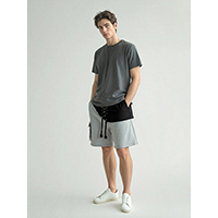 Young Mens Pure Cotton With Heavy Vintage Wash Hip Hop Patch Work Knit Shorts With Delicate Metal Trims