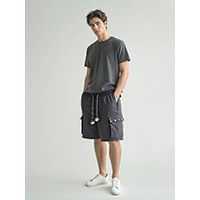 Young Mens Pure Cotton With Heavy Stone Wash Hip Hop Patch Work Knit Shorts With Delicate Metal Trims